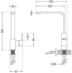 Mexen RITA - Magas csap / mosogató, szürke, 670300-61