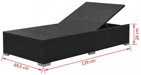 3-részes fekete polyrattan kerti bútorszett párnákkal