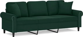 vidaXL 3 személyes sötétszürke bársony kanapé díszpárnákkal 180 cm