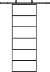 vidaXL fekete ESG üveg tolóajtó fémszerelvény-szettel 76x205 cm