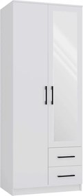 Romana 80 Gardróbszekrény Tükörrel 1 Ajtó 2 Fiók 80 CM Fehér Hálószoba