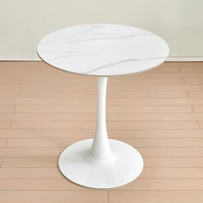 Étkezőasztal, világos márvány/fehér, átmérő 80 cm, LORIAN