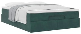 Ottomán ágykeret matraccal sötétzöld 140x190cm bársony