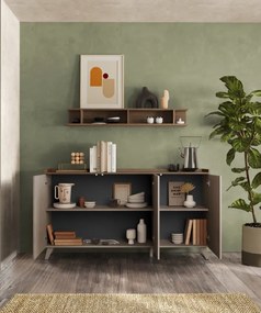 TRAY Szürke - Mercure tölgy alacsony Komód 3 ajtós 181 cm