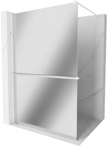 Mexen Kioto+, Walk-In zuhanyparaván polccal és akasztóval 90 x 200 cm, 8 mm tükörmintás üveg, fehér profil, 800-090-121-20-50