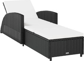vidaXL fekete polyrattan napozóágy krémfehér párnával