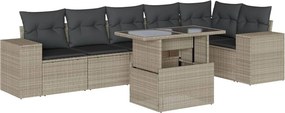 vidaXL 7 részes világosszürke polyrattan kerti ülőgarnitúra párnákkal