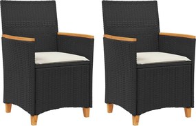 vidaXL 2 db fekete polyrattan és tömör fa kerti szék párnával