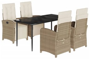 vidaXL 5 részes bézs polyrattan kerti étkezőgarnitúra párnákkal