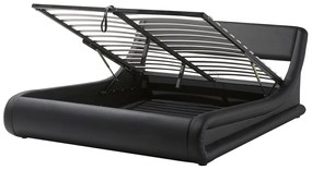 Fekete műbőr ágyneműtartós franciaágy 180 x 200 cm AVIGNON Beliani