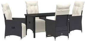 vidaXL Kert étkező szett párnával 5 pcs Fekete polirattan