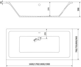 Mexen Cube téglalap alakú kád 190 x 80 cm, fehér - 55051908000