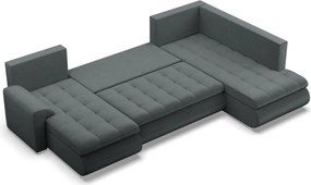 Tokio U sarokkanapé, 3 ágyneműtartóval, bársony, jobboldali, szürke