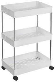 3 szintes konyhai polc Fürdőszoba polc kerekeken 40x22x60cm fehér