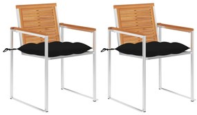 vidaXL 2 db tömör akácfa és acél kerti szék párnával