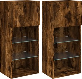 vidaXL 2 db füstös tölgy színű TV-szekrény LED-ekkel 40,5 x 30 x 90 cm