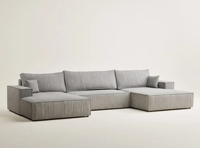 Szürkésbézs zsenília kinyitható-tárolóhelyes sarokkanapé (U alakú) Kyoto – Maison de Rêve