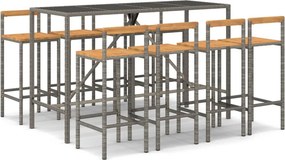 vidaXL 9 részes szürke polyrattan és tömör akácfa kerti bárszett