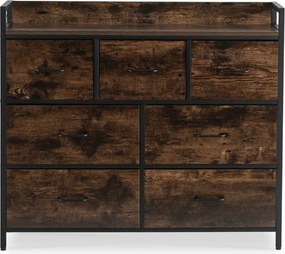 Fiókos komód rusztikus tölgy/fekete színben, 98 cm, HUDSON