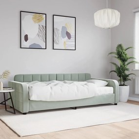 világosszürke bársony kanapéágy matraccal 90 x 200 cm