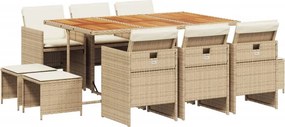 vidaXL 11 részes bézs polyrattan kerti étkezőgarnitúra párnákkal
