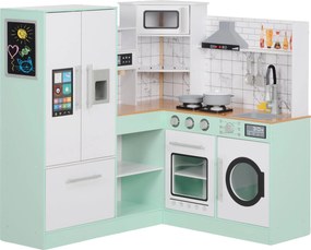 AIYAPLAY Gyermek Konyha, Játék Konyha Táblával, Páraelszívóval, Jégkészítővel, Mikróval, Sütővel, Hűtővel, Valósághű Fény- és Hanghatásokkal, Konyhai