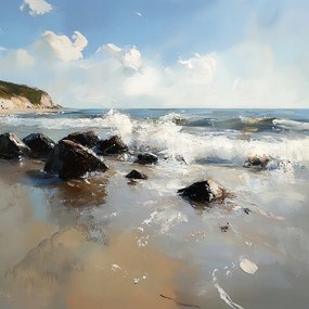 Vászonkép Canvas Tájkép Tenger Tengerpart Szikla Kövek Sziklák Hullámok 40x40