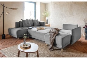 Szürke kordbársony kinyitható sarokkanapé (bal oldali-U alakú) Lazy Lukka – Miuform