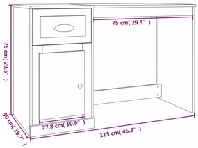 betonszürke szerelt fa íróasztal fiókkal 115x50x75 cm