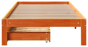 viaszbarna tömör fenyőfa ágykeret fiókokkal 75 x 190 cm