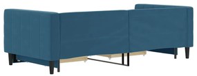 kék kihúzható bársony heverő fiókkal 90 x 200 cm