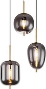 Globo 15345-3MM Függeszték fém matt, füszszínű üveg búrák, 3 eltérő alakú, ø: 460mm, M: 1200mm, fényforrás nélkül szállítva 3x E14 40W 230V