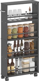 HOMCOM 4 polcos gurulós kocsi fogantyúval és fékkel – keskeny tárolókocsi konyhába, irodába, fürdőszobába | Aosom