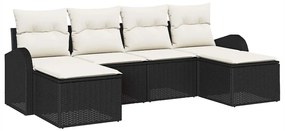 vidaXL Kerti Kanapé Szett párnával 6 pcs Fekete Poly Rattan