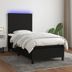 fekete szövet rugós és LED-es ágy matraccal 90x190 cm
