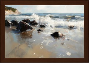 Poszter Keret Fa Tájkép Tenger Tengerpart Szikla Kövek Sziklák Hullámok 60x40