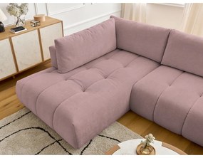 Rózsaszín kinyitható-tárolóhelyes sarokkanapé (bal oldali-U alakú) Fuji – Bobochic Paris