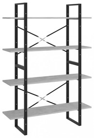 négyszintes betonszürke szerelt fa könyvszekrény 100x30x140 cm