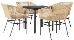 vidaXL 5 észes barna polyrattan üveg kerti étkezőgarnitúra párnával