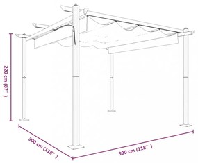 krémszínű kerti pavilon behúzható tetővel 3 x 3 m