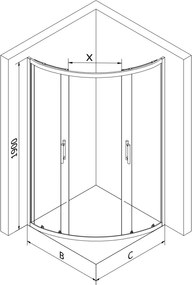 Mexen Rio, negyedkör alakú zuhanykabin 80 x 80 cm, 6 mm-es átlátszó üveg, fekete profil + fekete zuhanytálca, 863-080-080-70-00-4170B