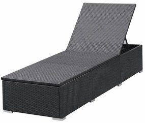 2 db fekete polyrattan napozóágy párnával