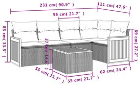 6 részes fekete polyrattan kerti ülőgarnitúra párnákkal