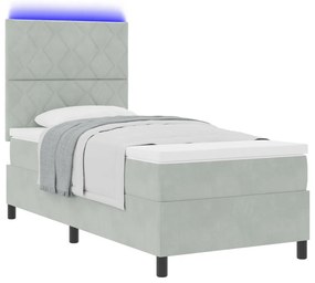 Boxspring Ágy Mattal és LED Fénnyel Szürke 90x200 cm Bársonyos