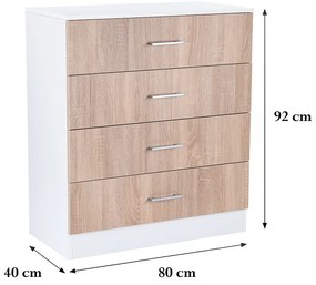 Miami komód 4 fiókos 80x92 cm sonoma tölgy-fehér