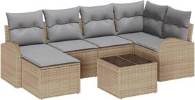 vidaXL Kerti Kanapé Szett 7 pcs Bézs polirattan