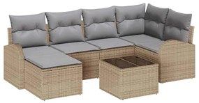 vidaXL Kerti Kanapé Szett 7 pcs Bézs polirattan