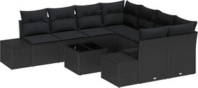 vidaXL Kerti Kanapé Szett párnával 9 pcs Fekete polirattan