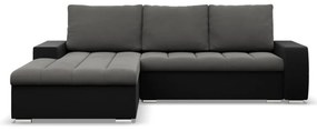 Toronto sarokkanapé, 2 ágyneműtartóval, bársony + műbőr, baloldali, szürke - fekete