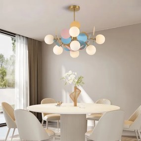 Brilagi - BALMO rúdon függesztett csillár 8xG9/9W/230V, átm. 60 cm, arany/kék/rózsaszín